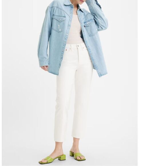 Levi's Wedgie Straight Leg High Rise Button Fly White Denim Jean 32 NWT - Picture 2 of 10